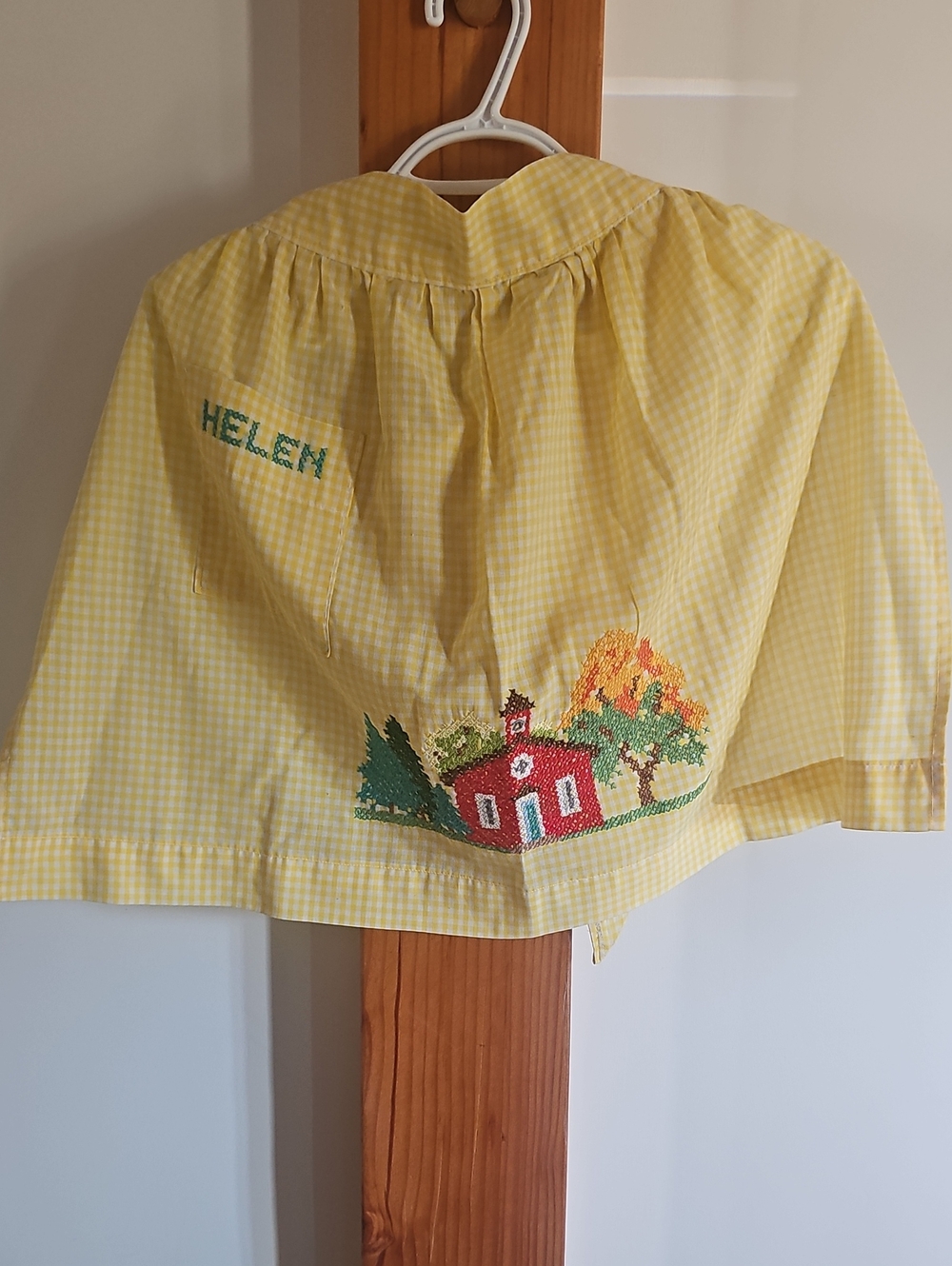Yellow Gingham Embroidered Half Apron
